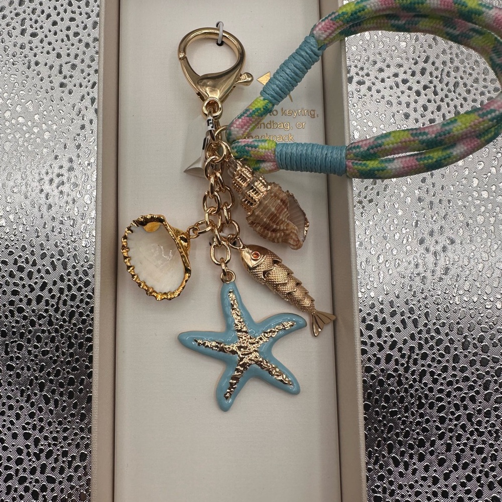 Gold and Blue Starfish Keychain